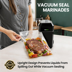 Instaseal vacuum sealer automatic sensor seals precisely with minimal effort.