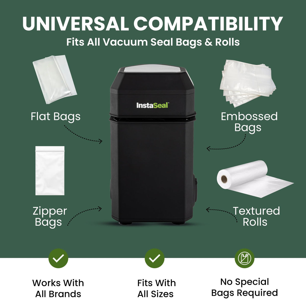 Instaseal vacuum sealer keeps foods organized and ready to store.