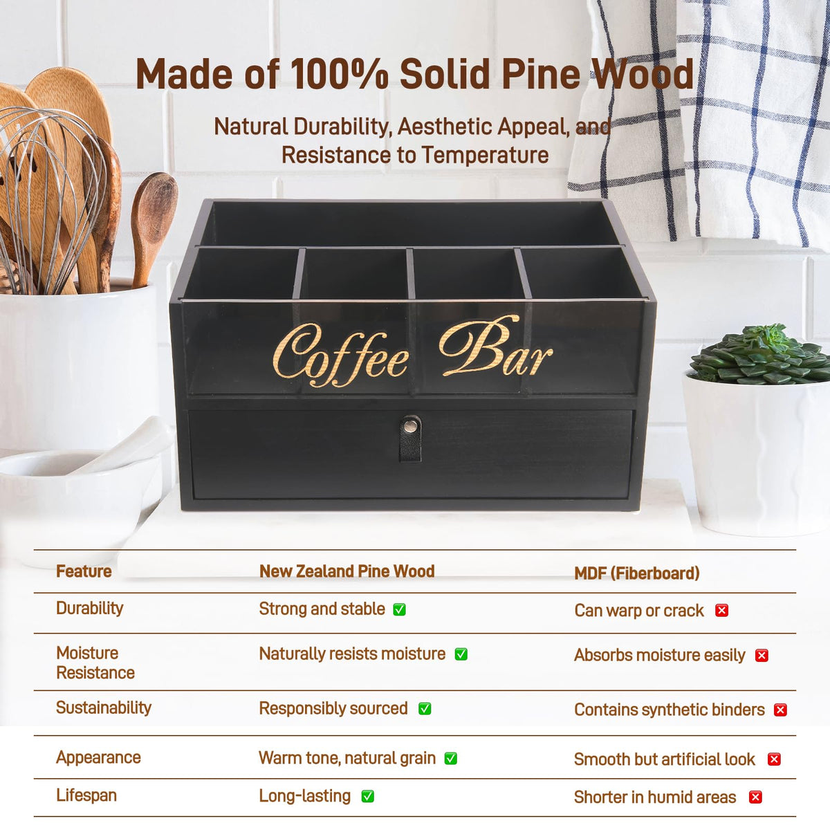 Intarsio wooden storage box adds farmhouse charm and clutter control.
