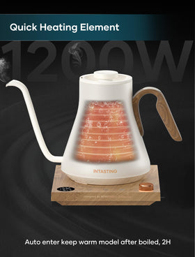 Intasting Electric Kettle 0.65mm gooseneck for steady water flow during pours.