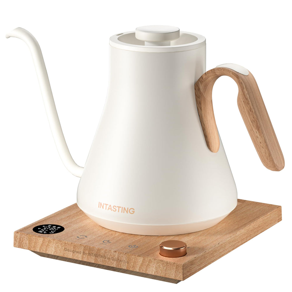 Intasting Electric Kettle gooseneck spout close-up for precise pour-over control.