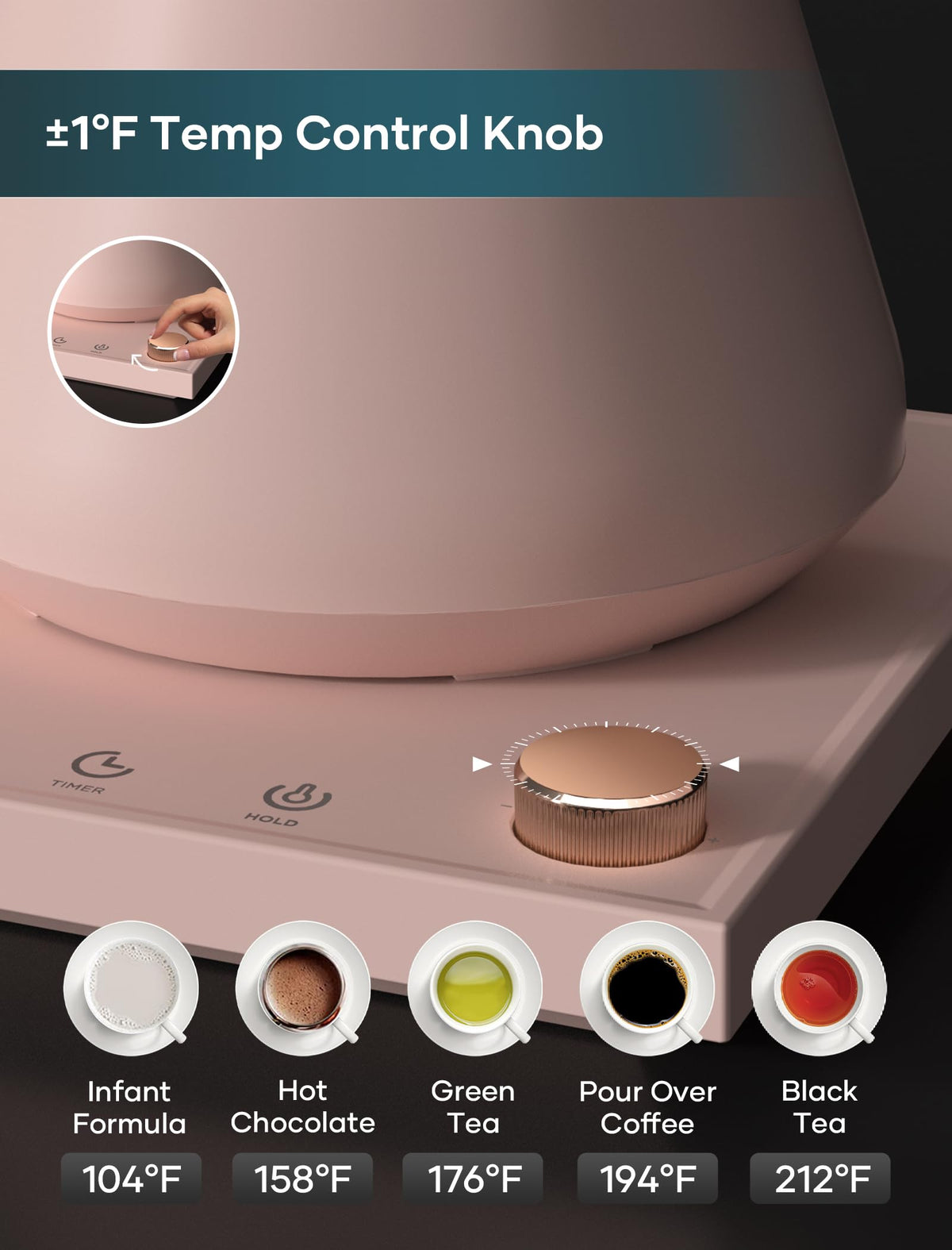 INTASTING 0.9L kettle keeps water at target temperature for tea and coffee.