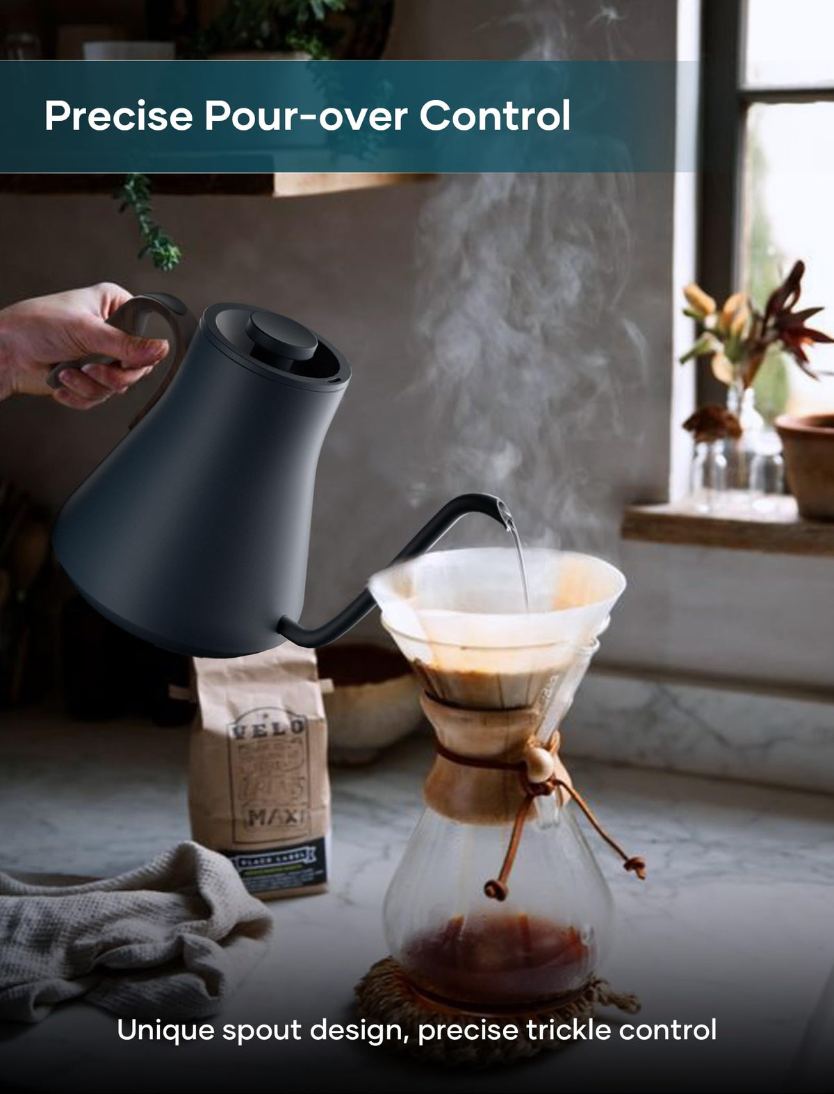 Intasting electric kettle stainless steel interior and plastic-free sensor for safe pours.