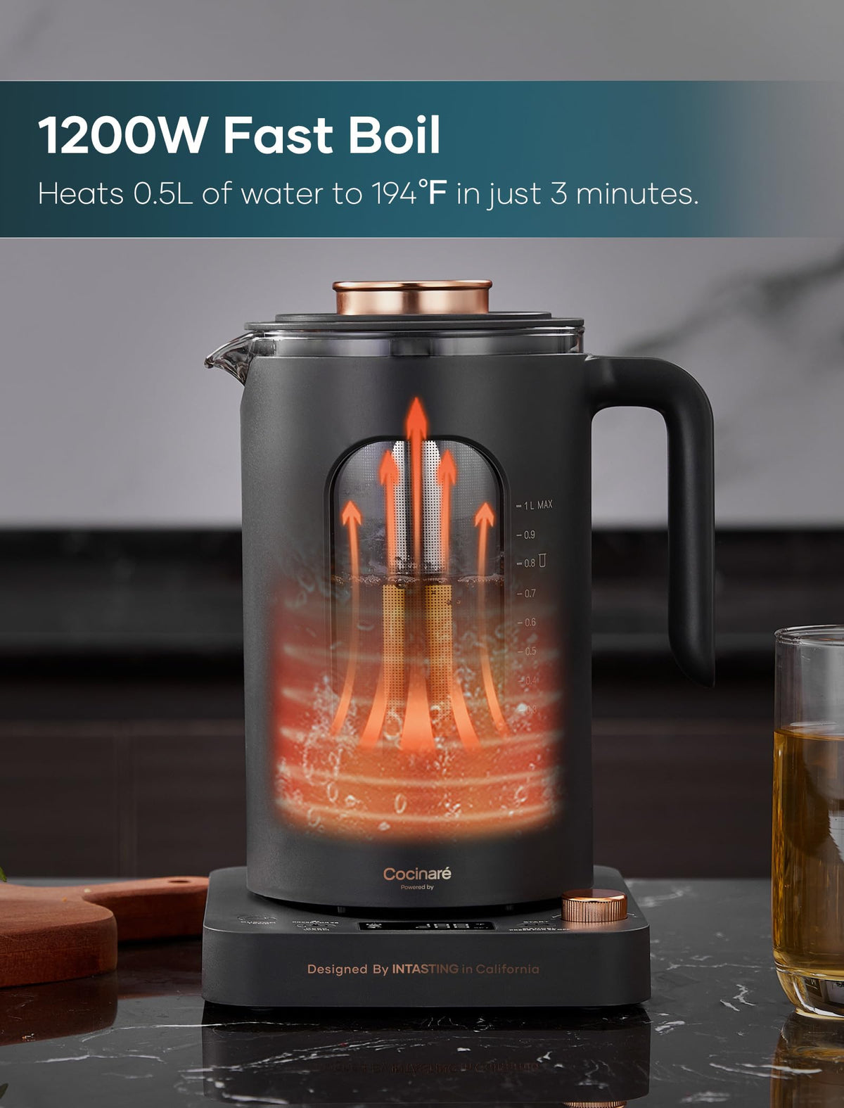 Intasting electric tea kettle BPA-free glass keeps water clean and odor-free