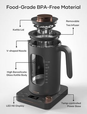 Intasting electric tea kettle temperature knob enables precise control for tea and coffee