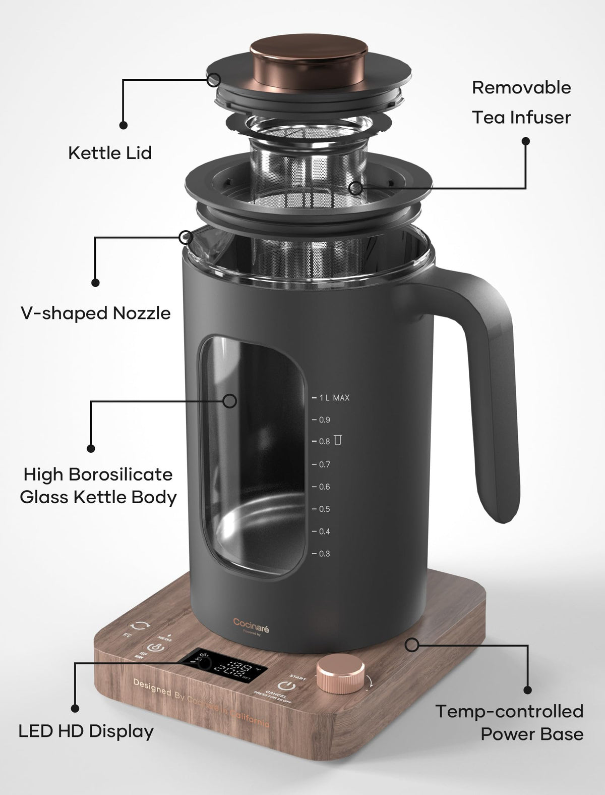 INTASTING glass tea kettle with infuser for easy, flavorful brews.