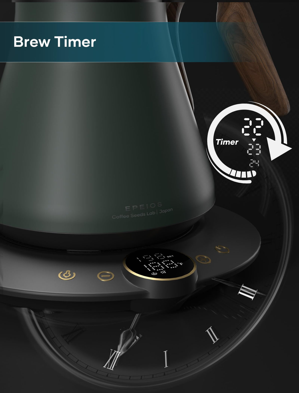 INTASTING Kettle with built-in brew timer to help time your pours.