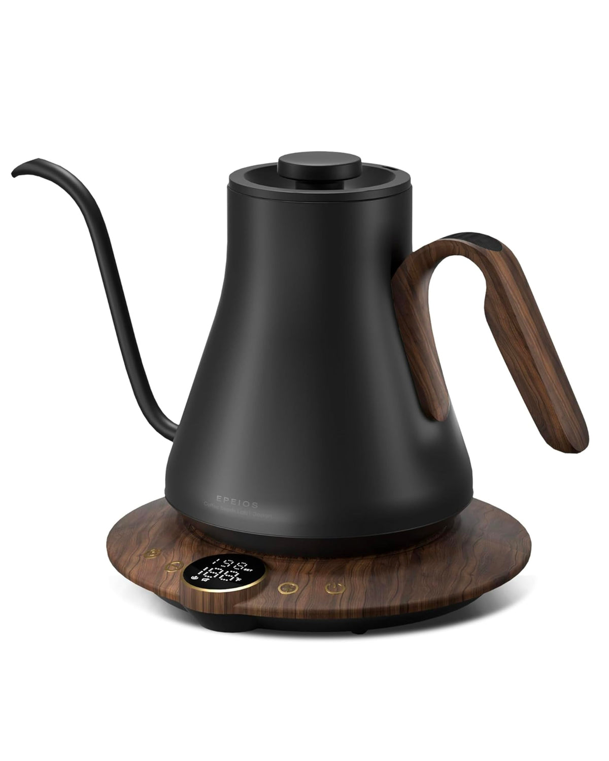 INTASTING Gooseneck Kettle front view with a glossy black finish for a stylish kitchen.