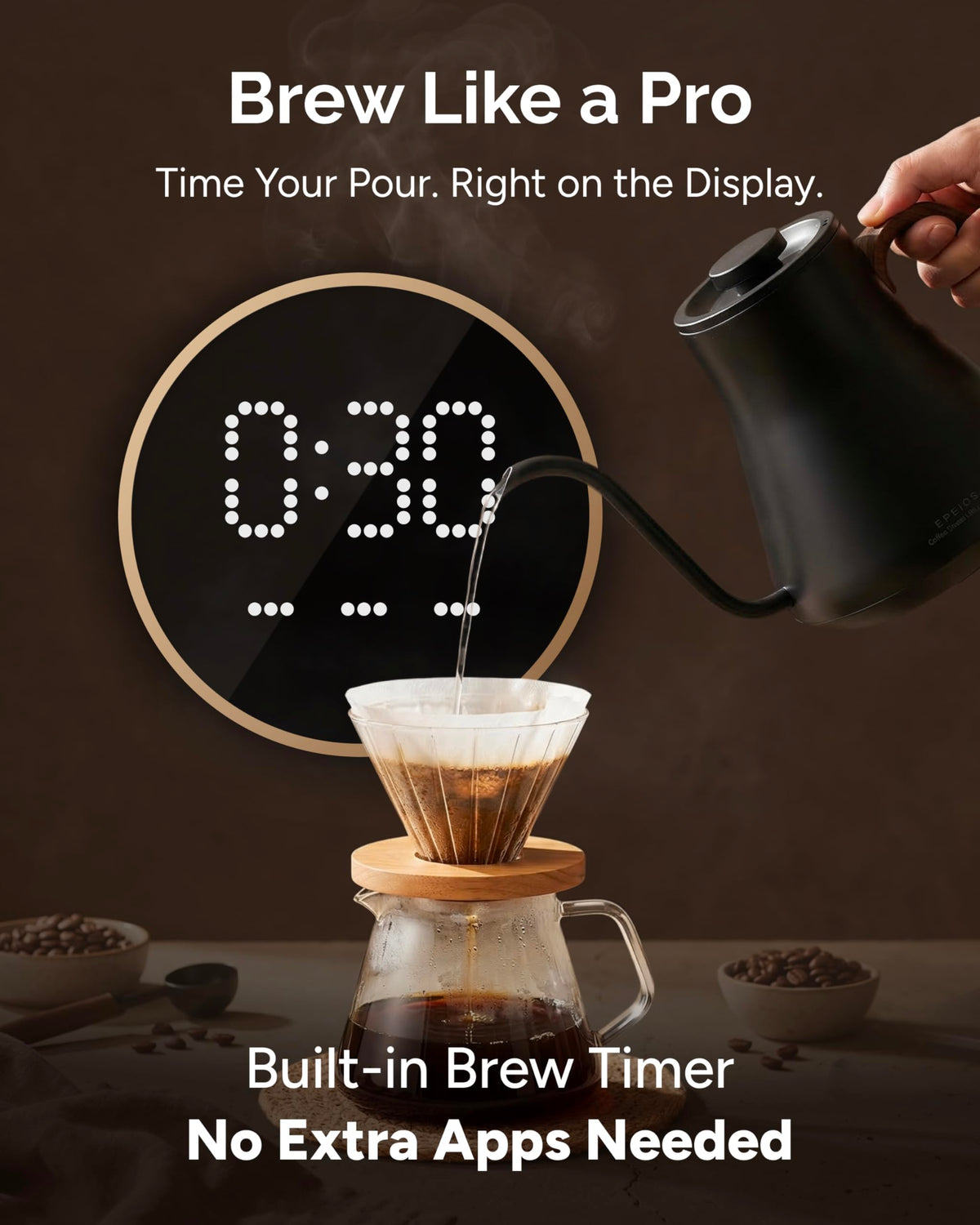 INTASTING Gooseneck Kettle temperature switch enables easy °F or °C control.