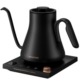 INTASTING gooseneck kettle spout close-up for precise pour-over control.