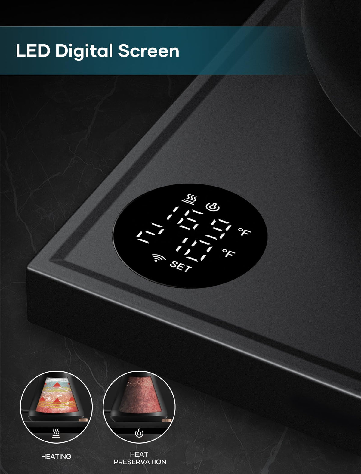 INTASTING black finish kettle on counter for stylish daily use.