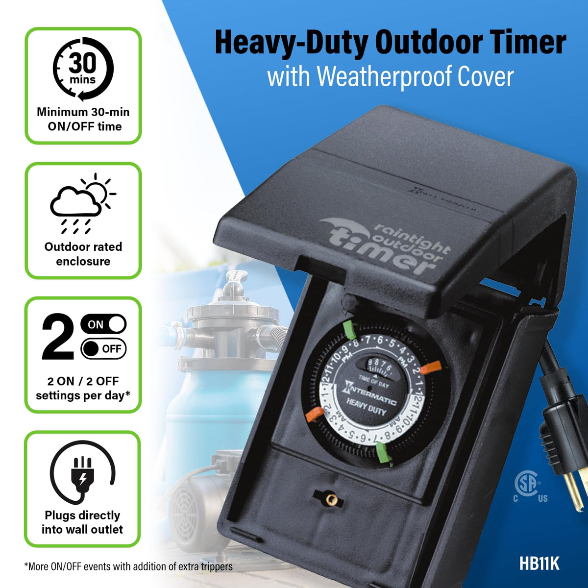 HB11K dial displaying 2-on/2-off settings for daily control.