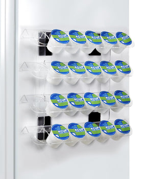 IntreLife K-Cup holder mounted on fridge, keeping pods organized and accessible.