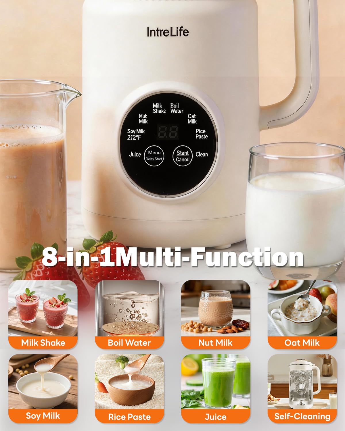 IntreLife Nut Milk Maker control panel with eight presets for easy operation.
