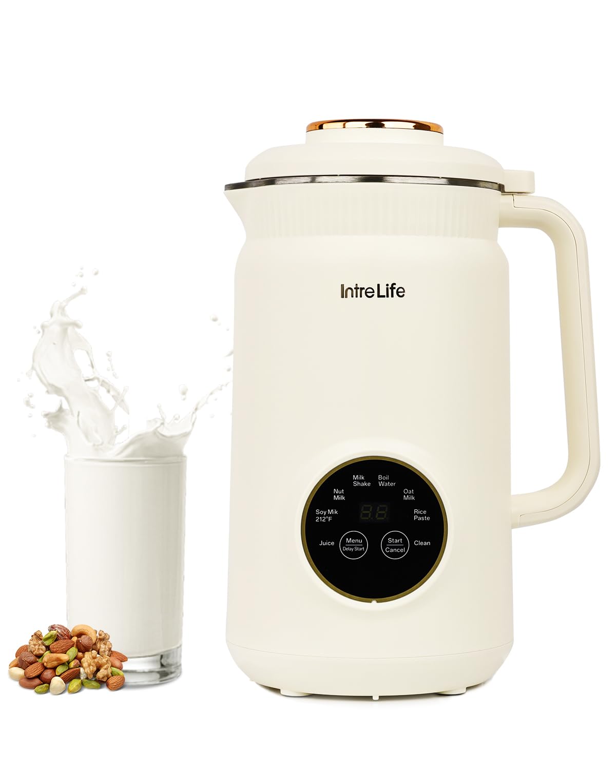 IntreLife Nut Milk Maker front view for homemade almond, soy, and oat milks.