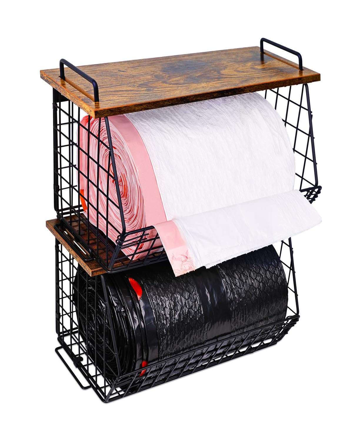 IntreLife trash bag holder under sink keeps bags organized and accessible.