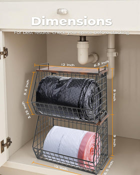 IntreLife wide-opening trash bag dispenser fits 13, 30, and 33 gallon bags.