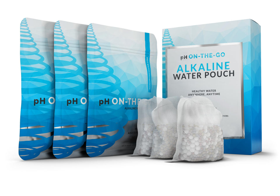 Invigorated Water pH On-The-Go pouch in a bottle for alkaline purification on the move.