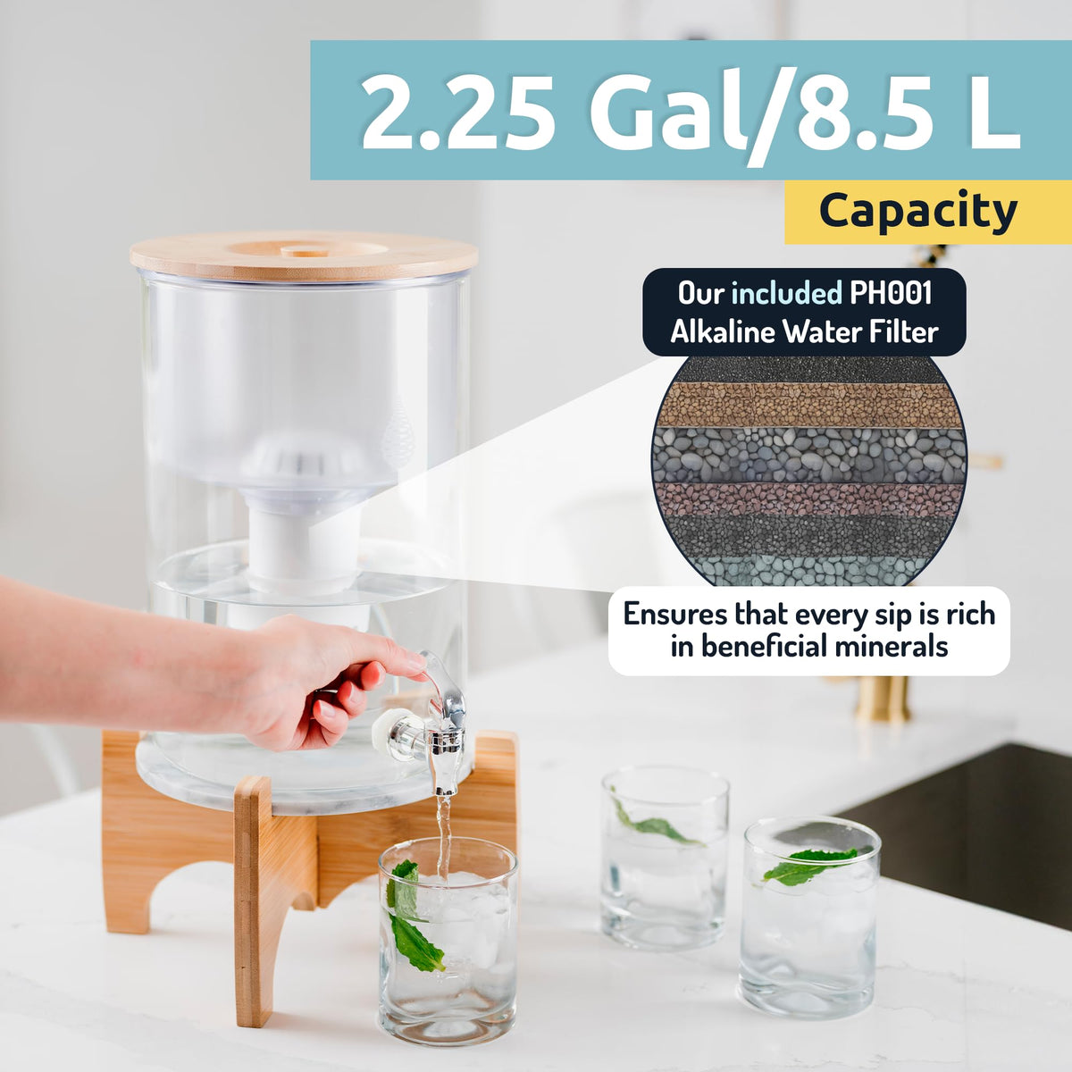 Invigorated Water pH Recharge eight point five liter capacity in use