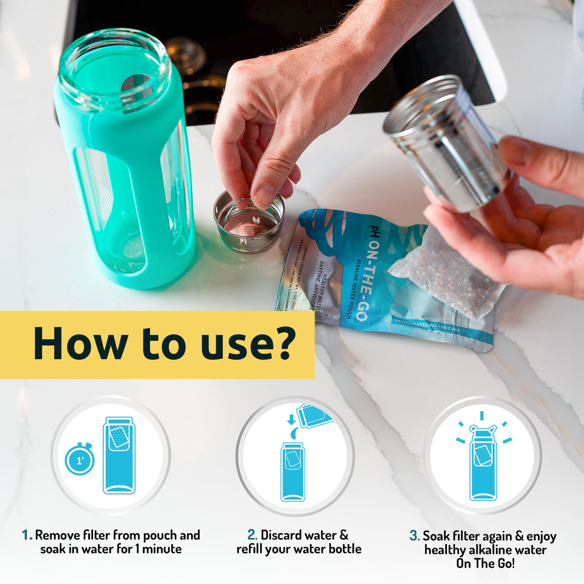 Invigorated Water portable pouch in gym bag ready for hydration