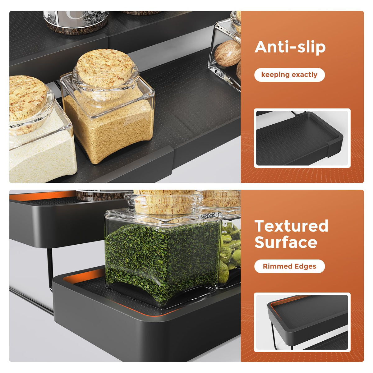 INVOCOO Expandable Spice Rack wipe-clean finish for easy upkeep