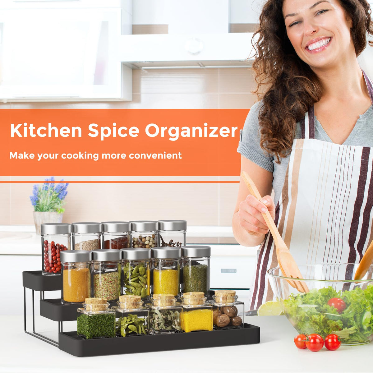 INVOCOO Expandable Spice Rack compact design saves space in small kitchens