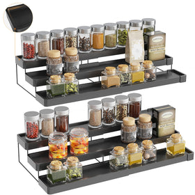 INVOCOO expandable spice rack extends to 21 inches for flexible cabinet storage.