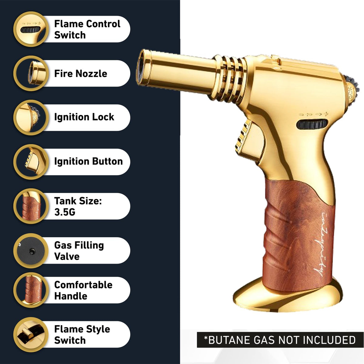 inZaynity torch with control knob for precise, adjustable flame
