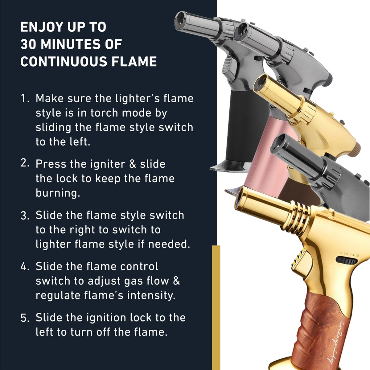 inZaynity torch ignition lock showing continuous flame capability