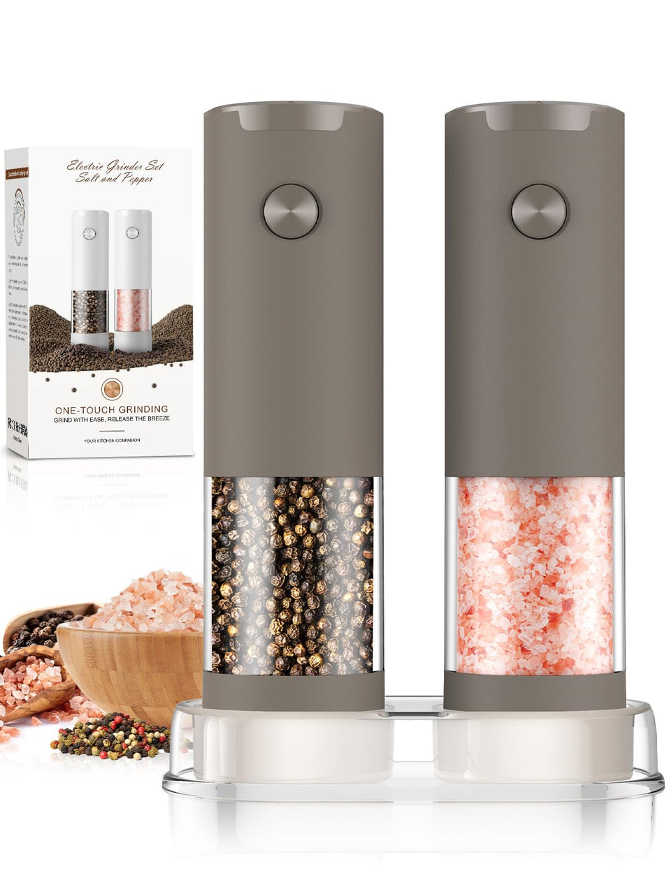 ioion electric salt and pepper grinder with adjustable levels for precise seasoning