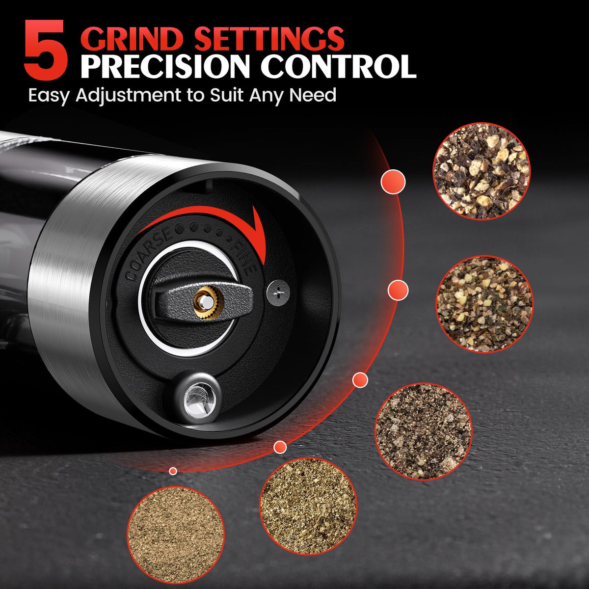 ioion electric grinder shows adjustable levels for any recipe.