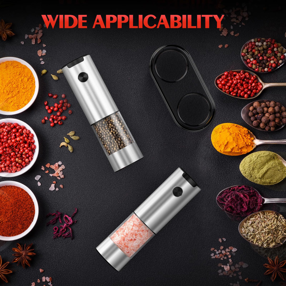 ioion grinder with LED light aids seasoning during dim dining.