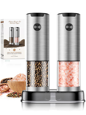 ioion electric salt grinder with LED light for precise seasoning at dinner.