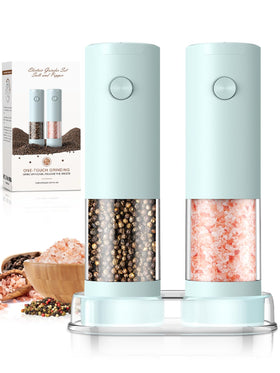 Ioion electric salt and pepper grinder set with LED light for precise seasoning in low light.