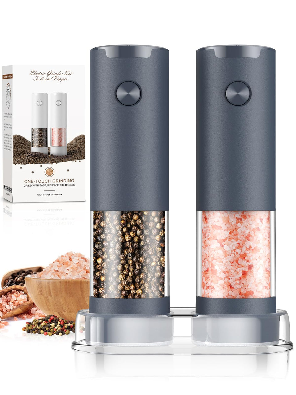 ioion electric salt and pepper grinders front view for quick seasoning