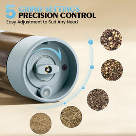 Ioion electric grinder shown in one-hand operation for easy cooking.