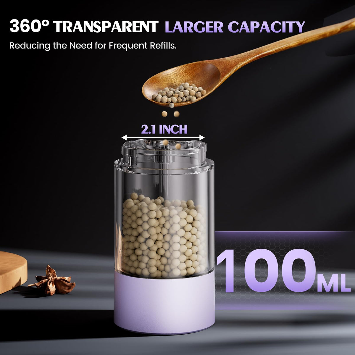 ioion salt and pepper grinder set features a large capacity to reduce refills