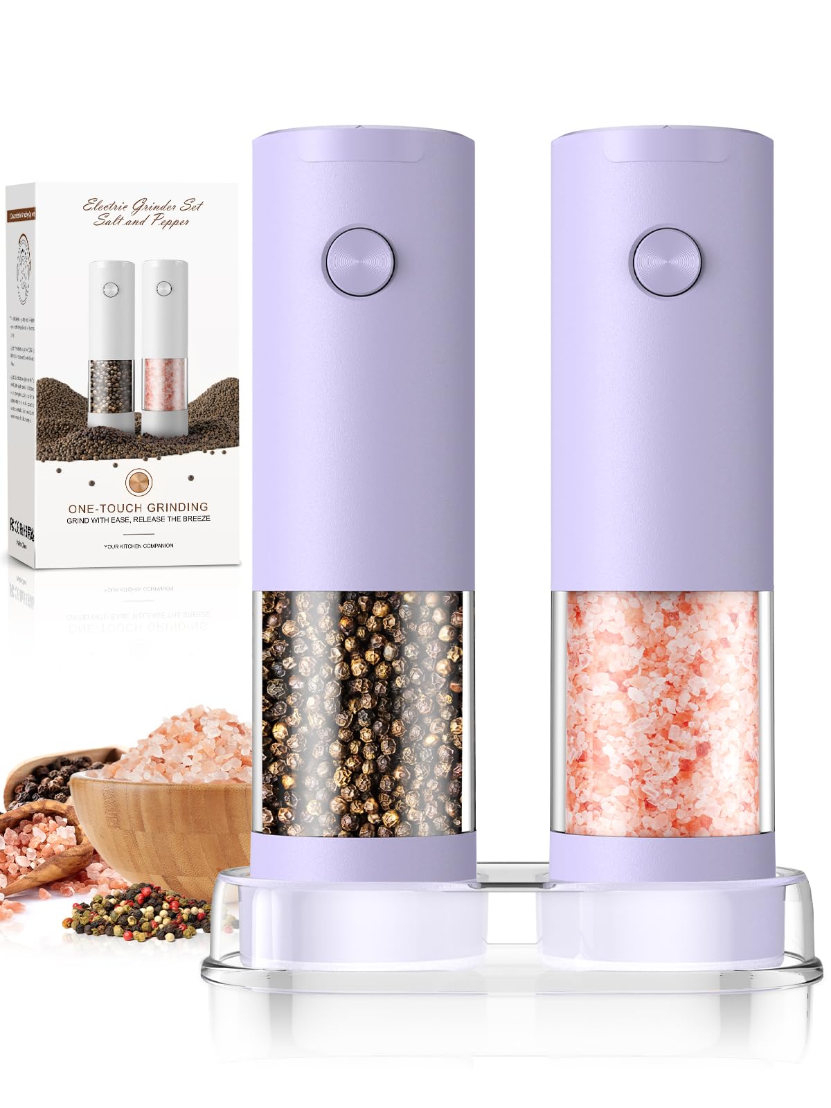 ioion salt and pepper grinder set with LED light for precise seasoning at night