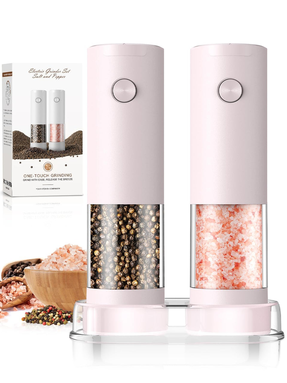 ioion salt and pepper grinders with automatic operation for easy one-handed seasoning