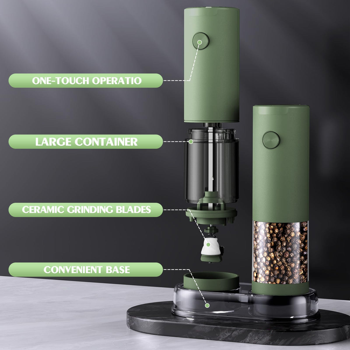 ioion salt and pepper grinder set in a gift-ready box for a new home