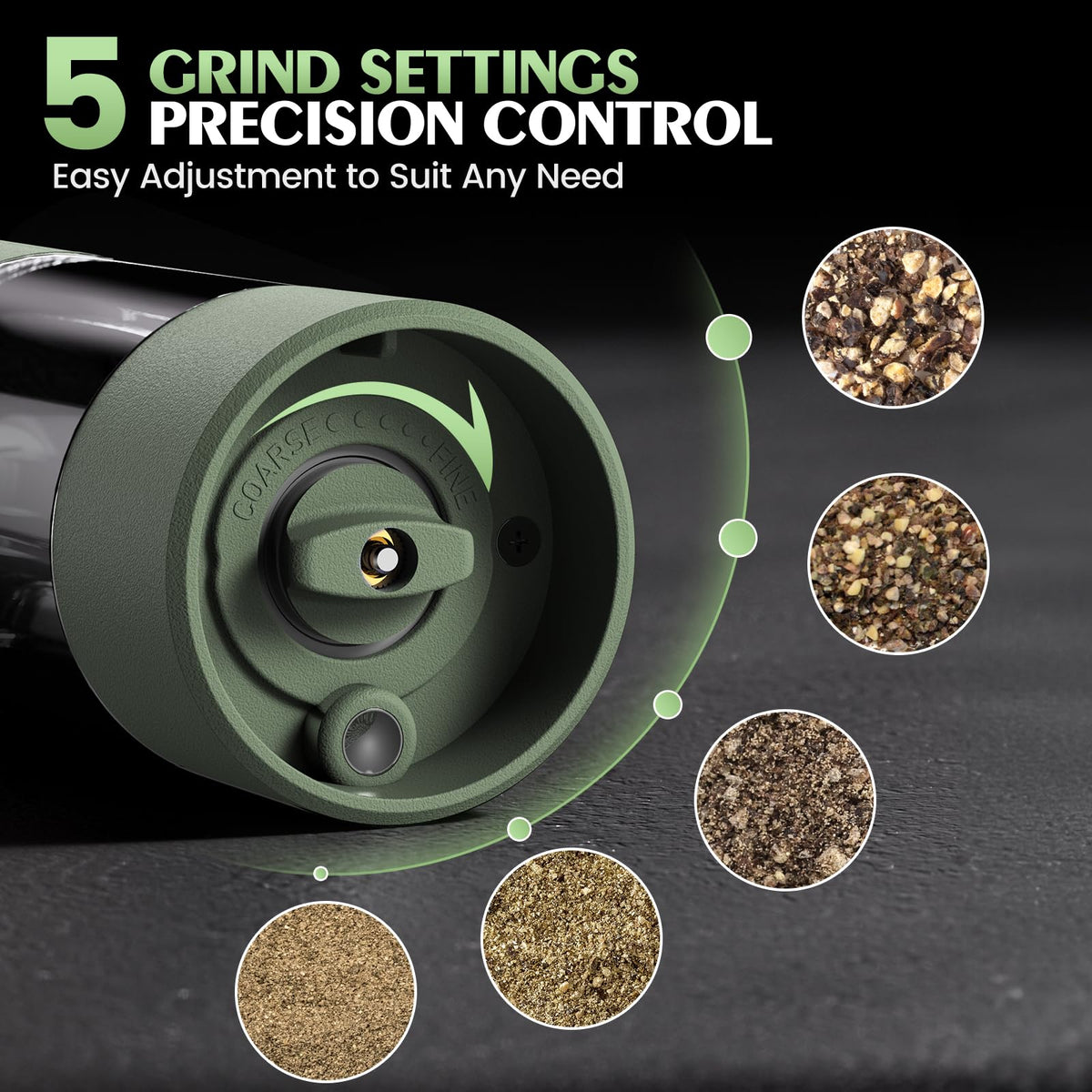 ioion salt and pepper grinder in one-hand operation for effortless seasoning