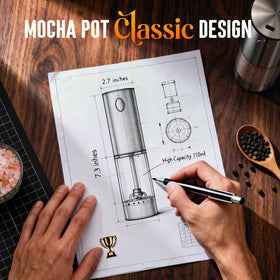 ioion salt and pepper set on a kitchen counter with modern stainless steel design.