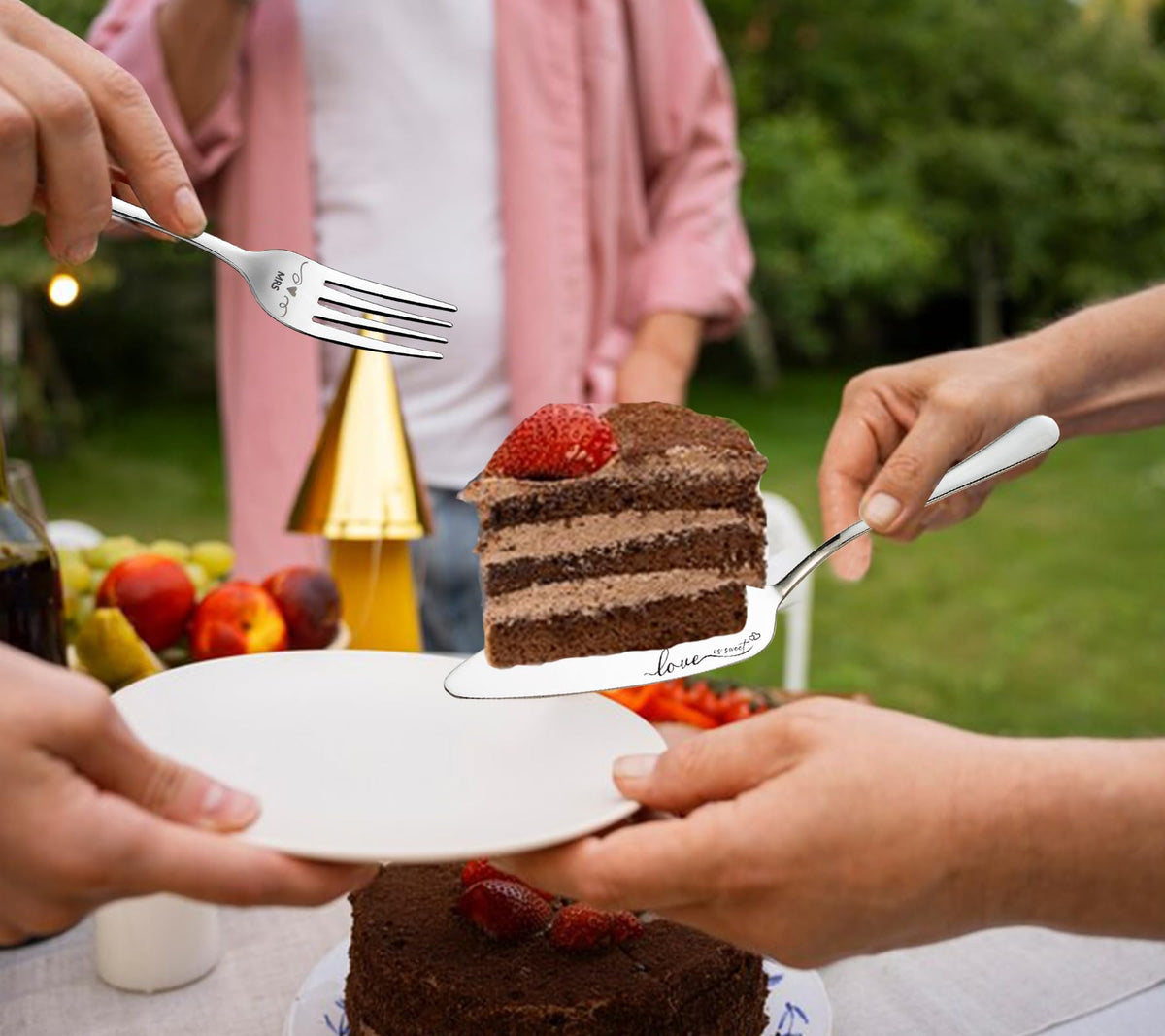 iooiluxry ergonomic-handle cake cutting set silver comfortable grip for easy slicing