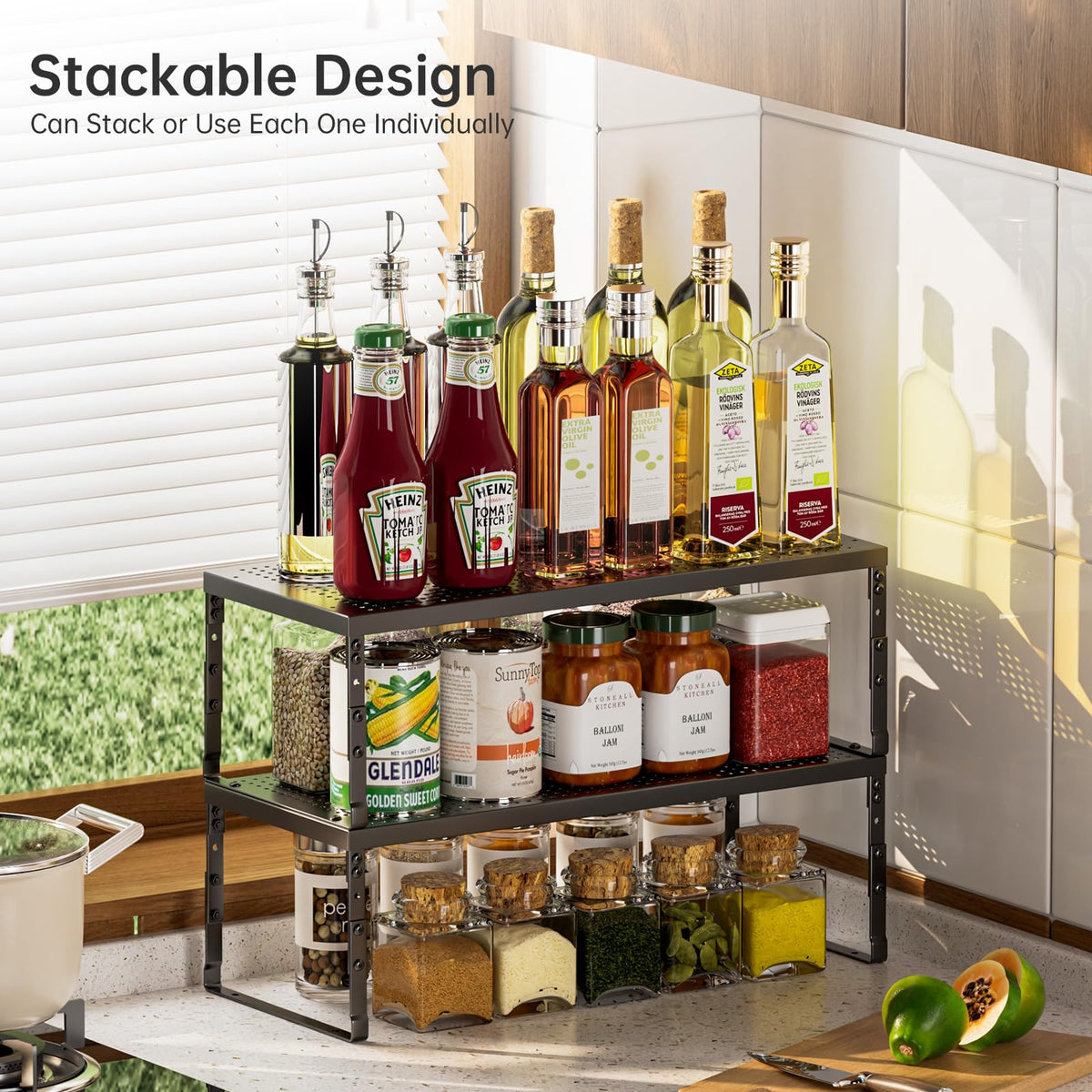 Ipotive load-bearing center bar keeps shelves balanced under heavy items.