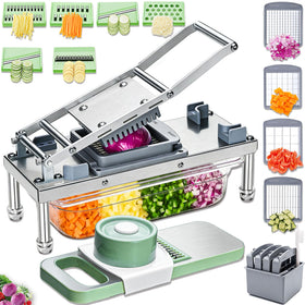 IPOVIPO stainless steel vegetable chopper front view highlights durable build for quick meals.