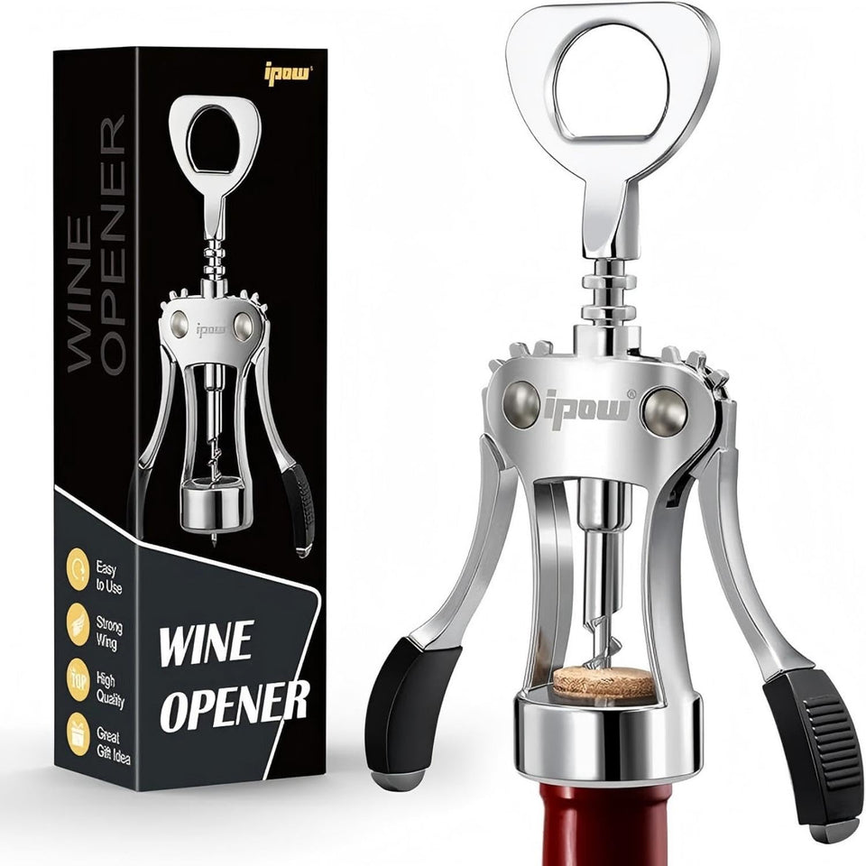 IPOW zinc alloy wing corkscrew in heavy-duty use for confident bottle opening.