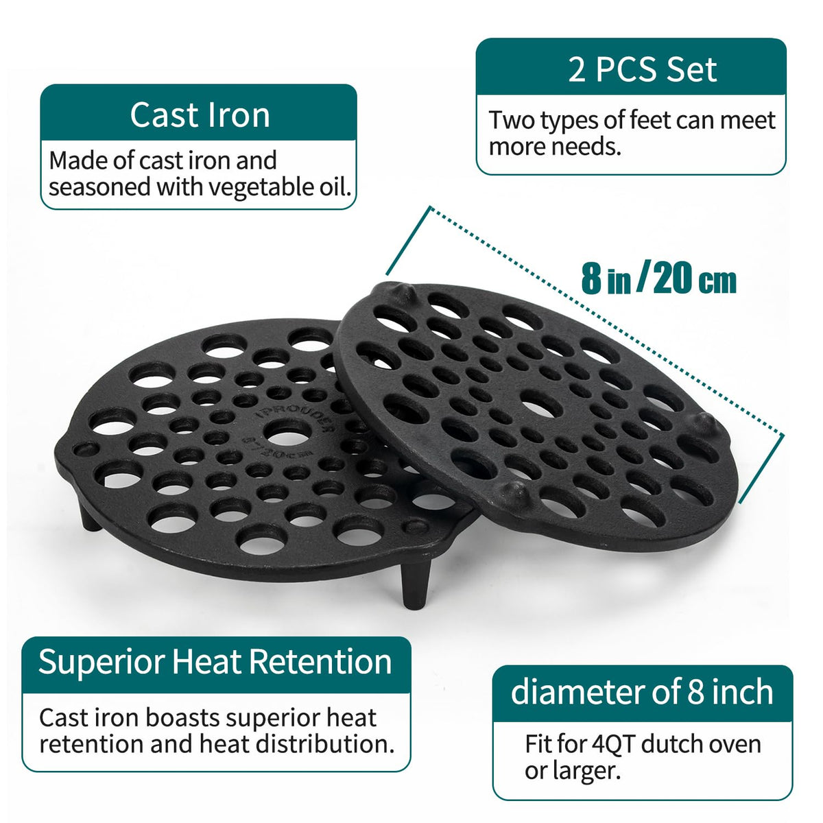 IPROUDER cast-iron-grate-long-feet-embers enables direct cooking over flames