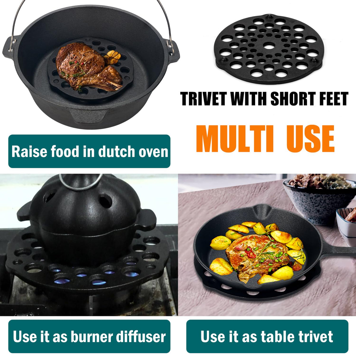 IPROUDER cast-iron-grate-trivet-table-use protects surfaces from heat
