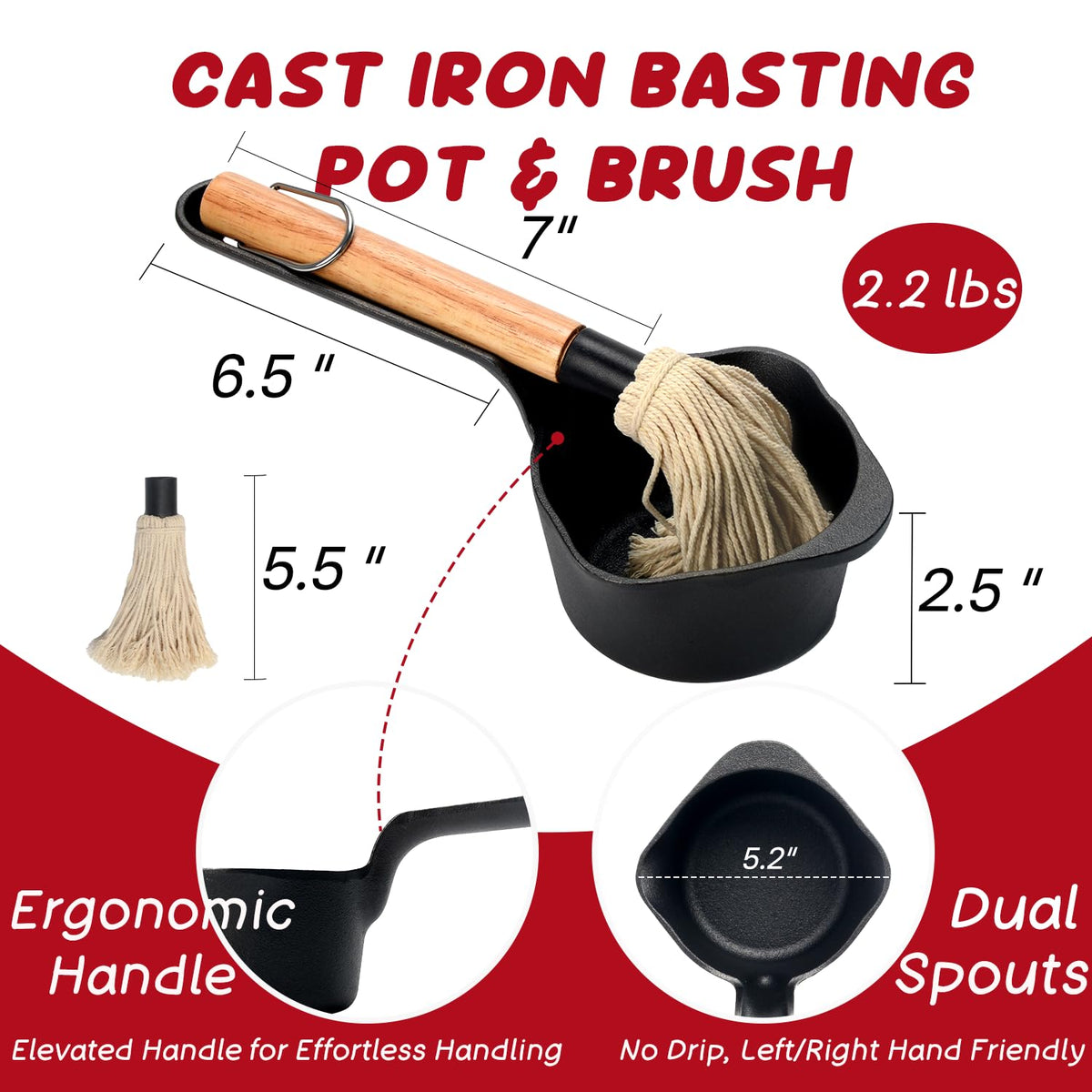 IPROUDER cast iron saucepan with dual-spouts for drip-free grilling pours