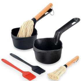 IPROUDER cast iron saucepan with handle-slot for steady brush attachment during grilling